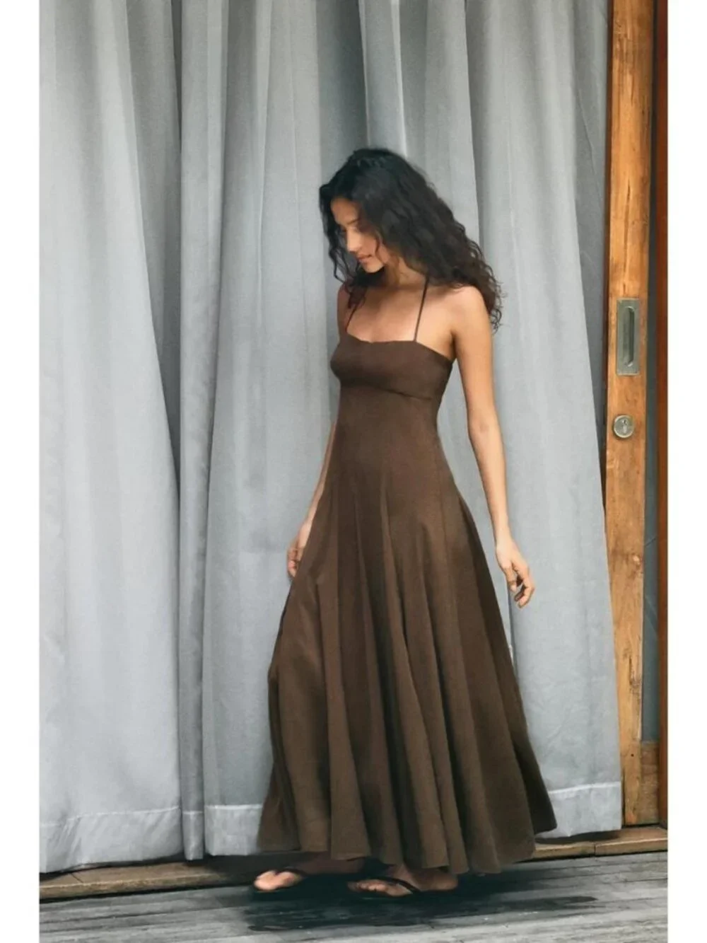 ZARA FLUID HALTER VOLUME MIDI DRESS - Picture 2 of 6